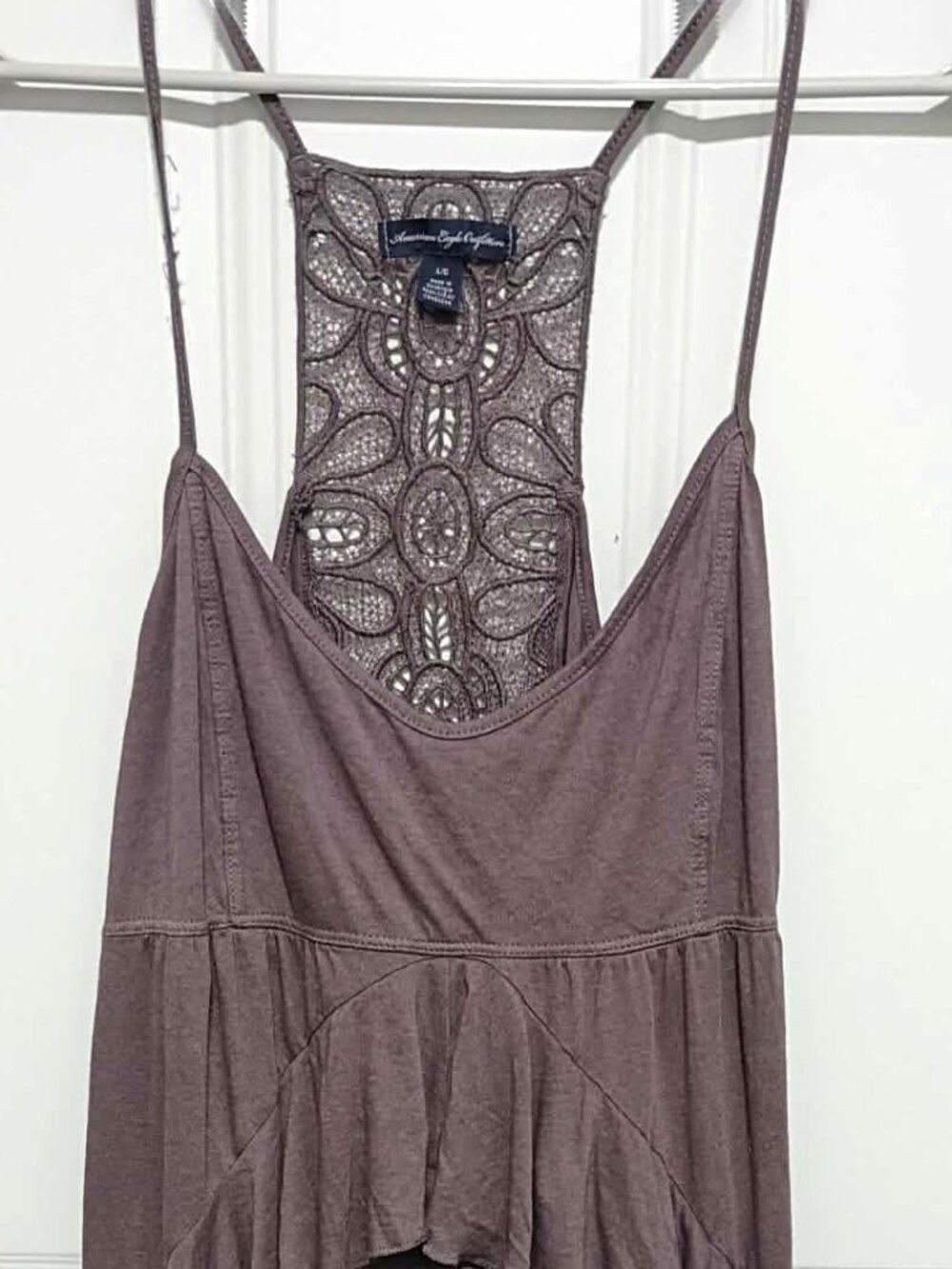 American Eagle Ruffle Tank with Lace Panel Detail. Ladies size Large
